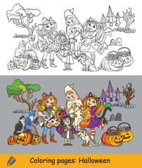 Vector coloring halloween illustration ghost, cowgirl, witch