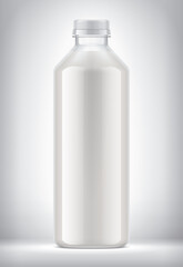 Plastic Bottle on background with Milk. 