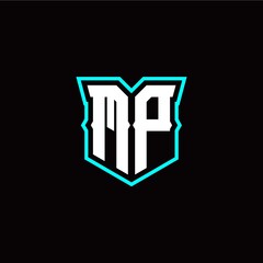 M P initial letter design with modern shield style
