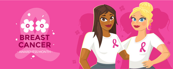 Obraz premium Breast cancer awareness month banner. Vector illustration