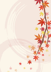 秋の背景素材 紅葉 もみじの枝 右に装飾 ベージュ背景（縦長 A3・A4比率）