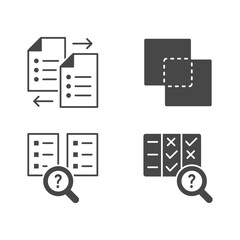 Comparison flat glyph icons. Vector illustration included icon as compare files, options, silhouette pictogram of price analysis