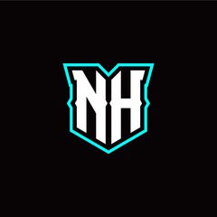 N H initial letter design with modern shield style