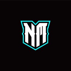 N M initial letter design with modern shield style