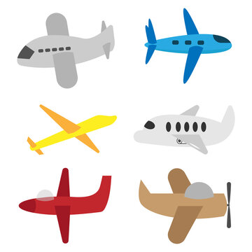 Set of six plane cartoon vector design isolated in white background