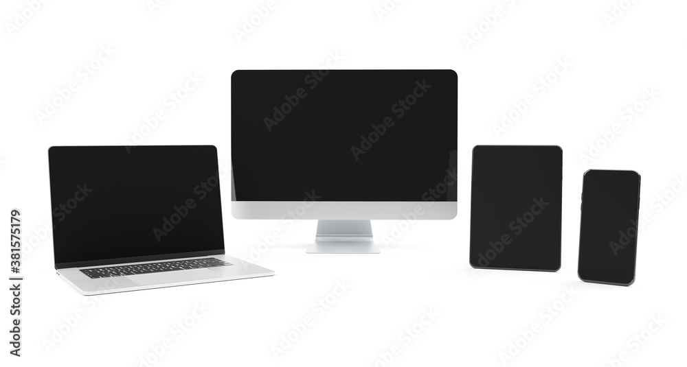 Poster Modern devices isolated on white background 3D rendering