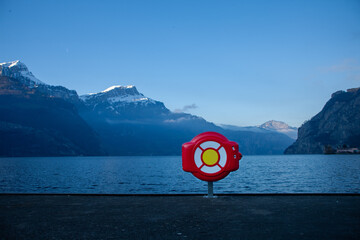 Safety ring at mountain lake. Switzerland