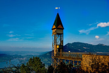 Bürgenstock lift in Switzerland with Rigi and Luceren. Travel