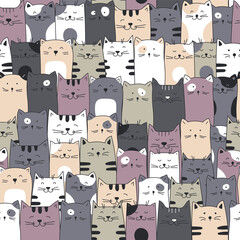Seamless cats pattern. Hand drawn cartoon cats seamless background.