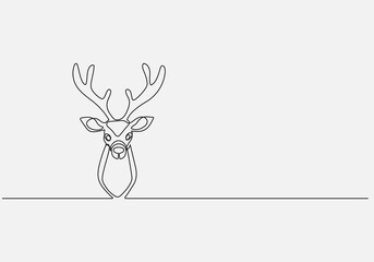 Continuous line vector illustration drawing of Reindeer, Concept of Christmas. Holiday, New year