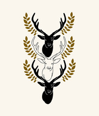 Obraz premium Vector hand drawn illustration of deer isolated. Creative artwork. Template for card, poster, banner, print for t-shirt, pin, badge, patch.