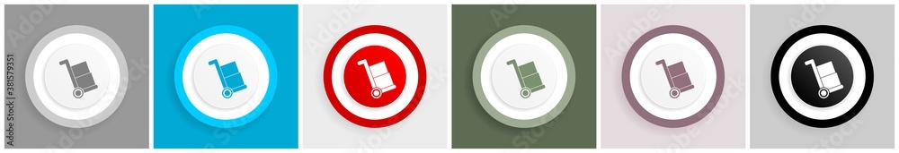 Aufkleber delivery service, shipping barrow icon set, colorful flat design vector illustrations in 6 options f