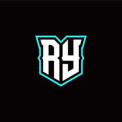 R Y initial letter design with modern shield style