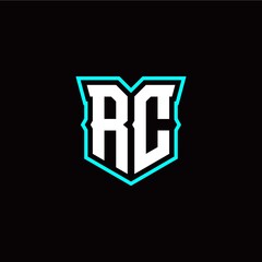 R C initial letter design with modern shield style
