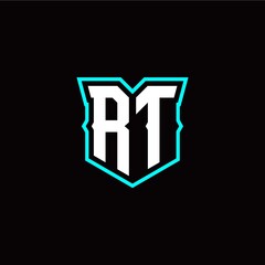 R T initial letter design with modern shield style