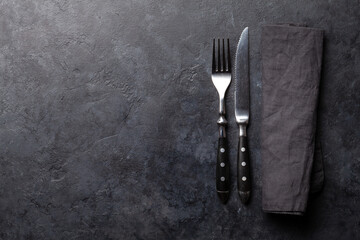 Stone table with knife and fork