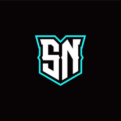 S N initial letter design with modern shield style