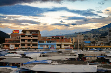 Fototapeta na wymiar Otavalo, Ecuador - Overview of Weekend Market at Sunset