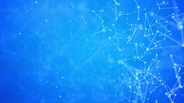 Abstract Loop background Plexus Digital Blue Color Wave Triangulation Shapes on digital blue color wave with flowing small particles dance motion on wave and light. Cyber or technology.