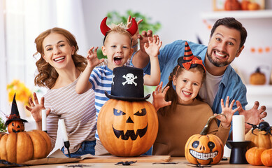 Delighted family during Halloween celebration.