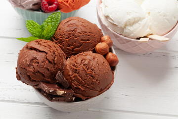 Berry, vanilla and chocolate ice cream