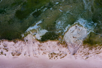 beach and green dunes from above (Aerial)