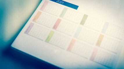 Blurred calendar in  planning 2021 concept.