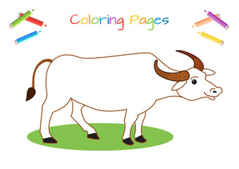 Cow. Bull. Coloring book for little ones. Educational game for children. Cartoon vector illustration