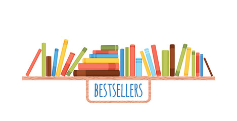 Bookshelves vector wall design for bestsellers in store, classroom, office, library, school, house interior.