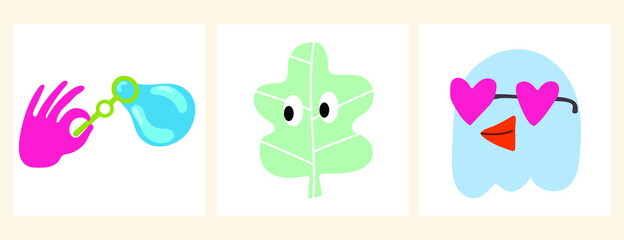 Vector set. Cute cards with different emotions and moods. All elements are isolated. Flat design. Cartoon style.