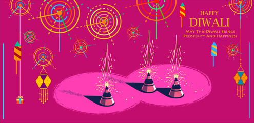 Happy Diwali, Festival of lights ,Vector illustration and Beautiful greeting card for celebration of shubh deepawali
