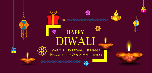 Happy Diwali, Festival of lights ,Vector illustration and Beautiful greeting card for celebration of shubh deepawali
