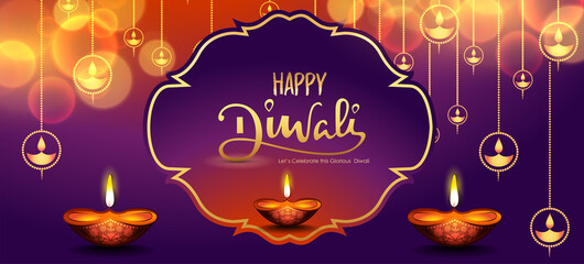 Happy Diwali, Festival of lights ,Vector illustration and Beautiful greeting card for celebration of shubh deepawali
