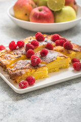 Piece of fresh baked homemade layered apple pie.