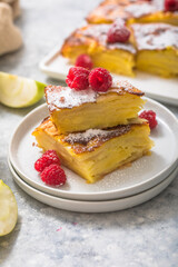 Piece of fresh baked homemade layered apple pie.