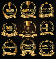 Award golden retro banner on black background 