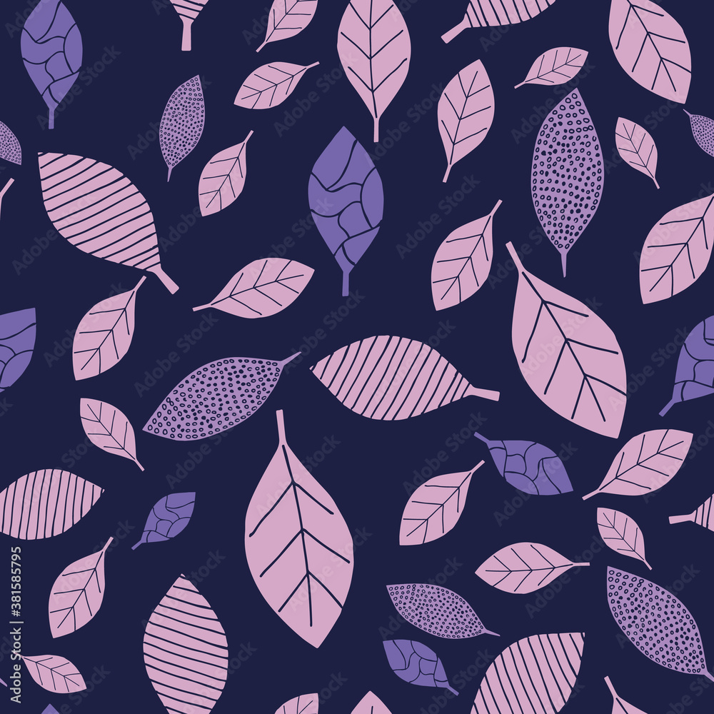 Poster colorful leafs with prints repeat pattern print background design
