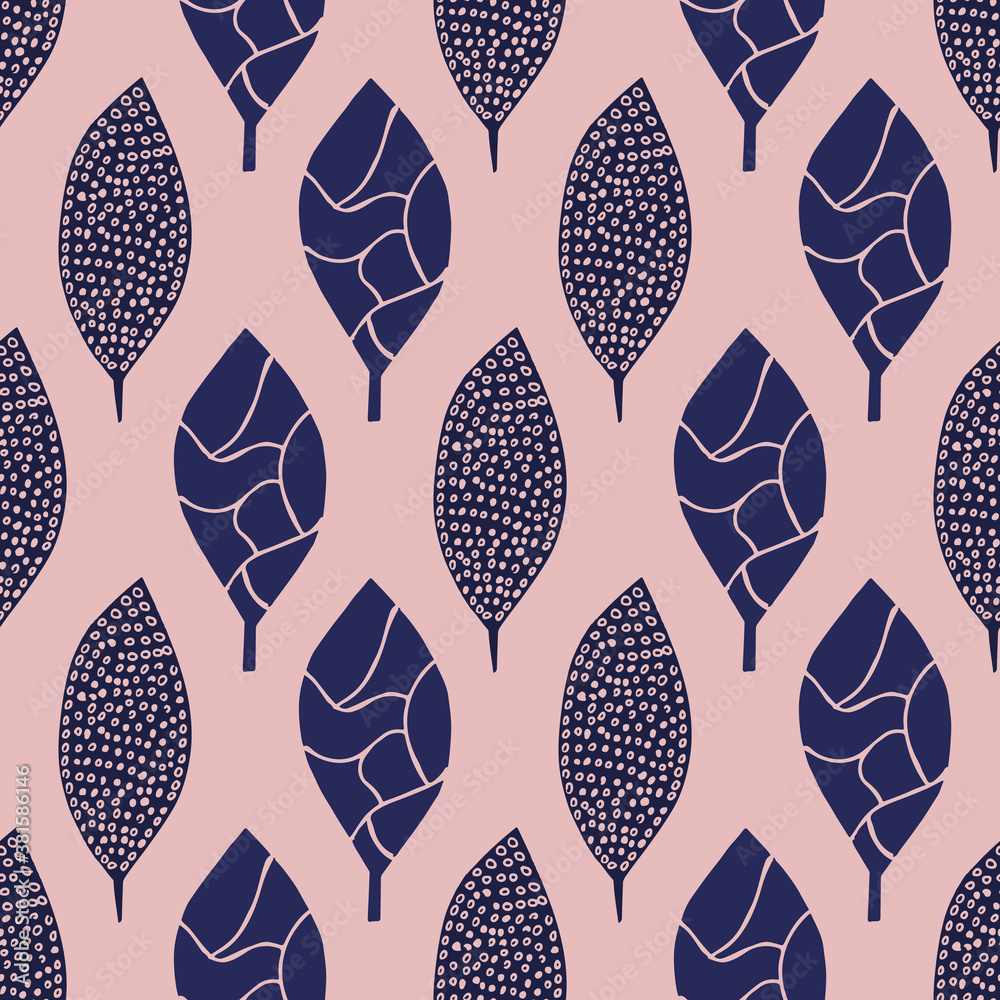 Poster colorful leafs with prints repeat pattern print background design