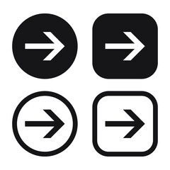 Arrow icon set. Direction control button. Menu navigation pointer symbol. Web interface and application next indicator sign. Simple flat shape logo. Vector illustration image.