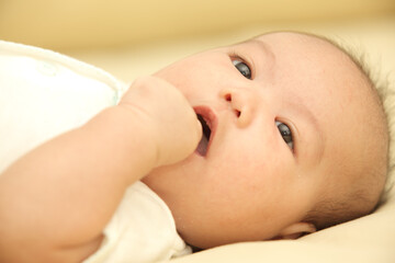 Cute Little Baby just wake up and Sucking Thumb