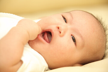 Cute Little Baby just wake up and Sucking Thumb