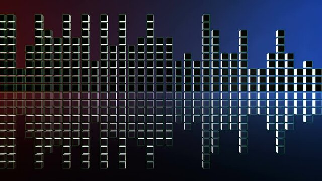 Glass Audio music Equalizer.3D looping HUD graphic.Abstract Technological background.SciFi tech template.Music,voice equalizer.3D floor reflection.Blue, red.