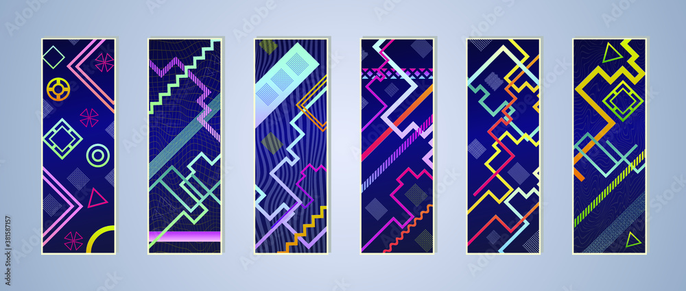 Poster set of modern abstract backgrounds with gradient linear waves. simply geometric template for design