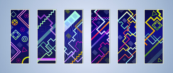 Set of modern abstract backgrounds with gradient linear waves. Simply geometric template for design