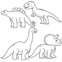 Dinosaurs collection. Vector black and white coloring page
