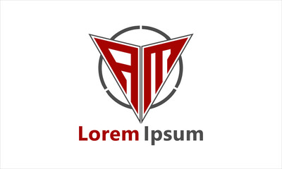 strong, bold, professional and minimalist triangle Letter AM, MA Logo template vector icon Design, Editable in Vector Format in red and grey Color