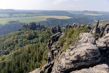 Fototapeta na wymiar View from the schrammstein rocks in saxon switzerland. Saxony. Germany