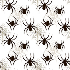 seamless pattern spider on a white background black and white 