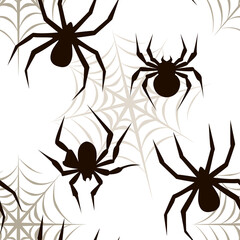 seamless pattern spider on a white background black and white 