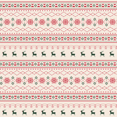 Christmas reindeer and snowflake sweater seamless pattern on beige background
